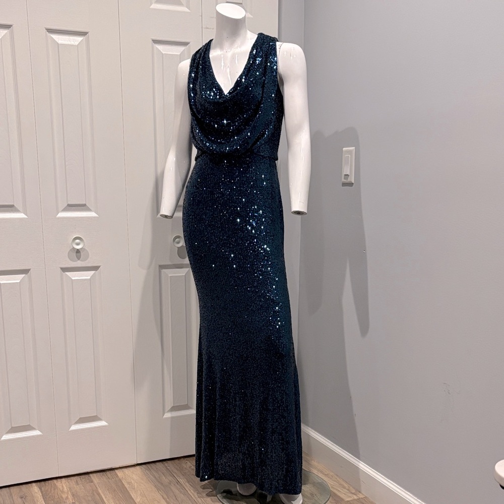 NWOT Eliza J peacock blue sequin gown